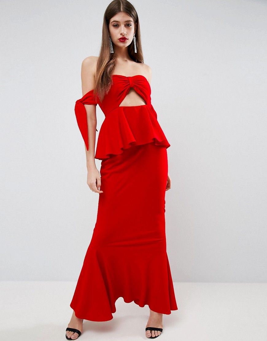 ASOS Havana Tie Bow Front Maxi Dress - Red | ASOS US