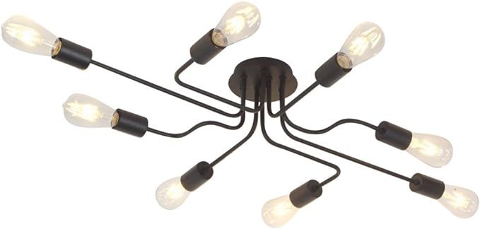 8-Lights Sputnik Chandelier Black Semi Flush Mount Ceiling Light Industrial Vintage Metal Art Pen... | Amazon (US)