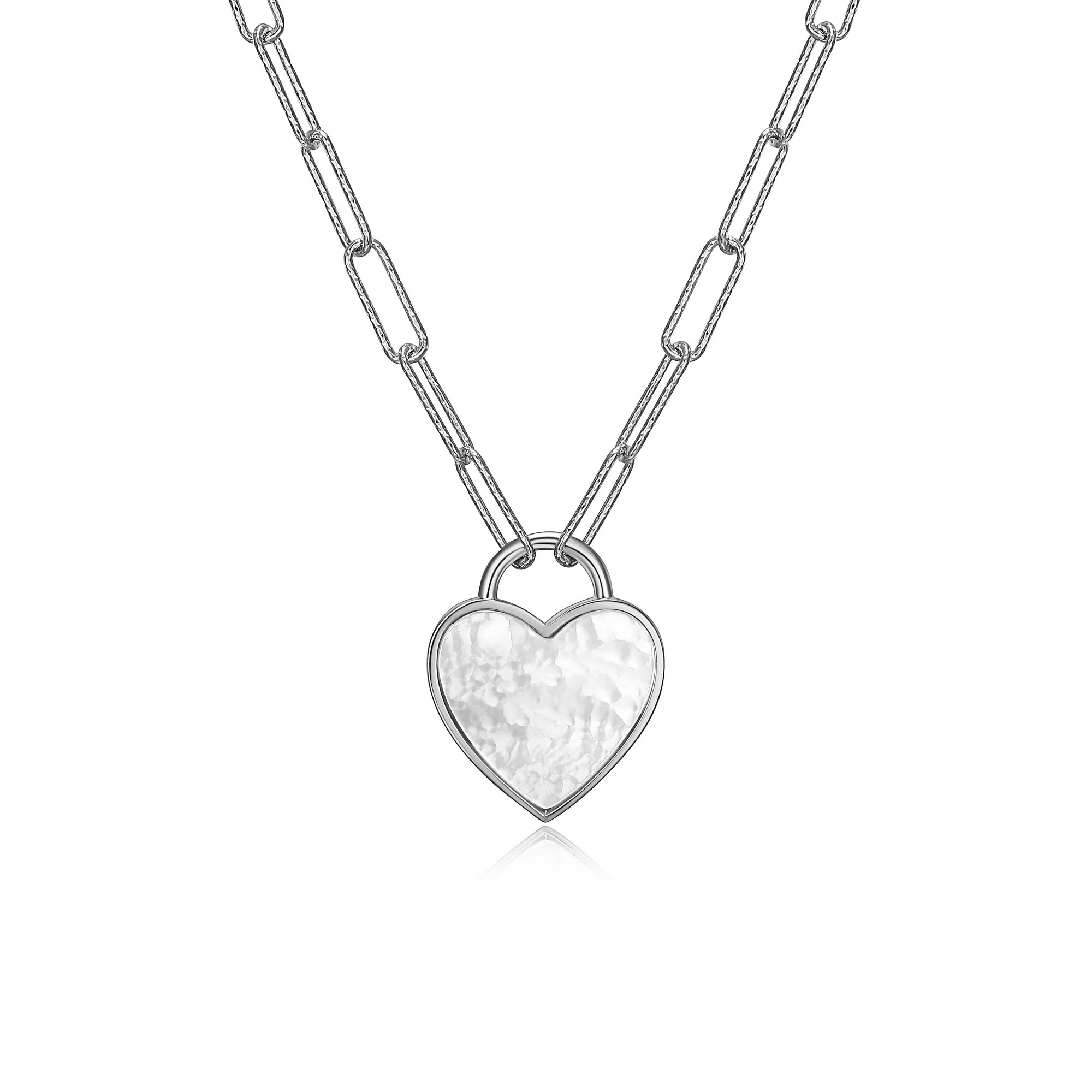 Forever Facets Mother of Pearl Heart Paperclip 18” Necklace in Sterling Silver, Adult Female | Walmart (US)