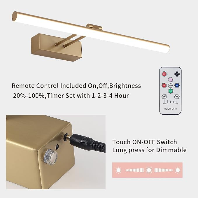HOWMZON Wireless Picture Light, Battery Operated Picture Light with Remote, 16" Full Metal Art Li... | Amazon (US)
