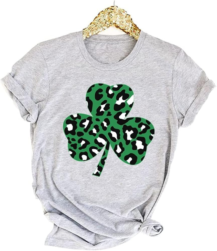 Womens St Patrick's Day Clover T-Shirt Shamrock Heart Graphic Tees Get Lucky Shirt Irish Tops | Amazon (US)