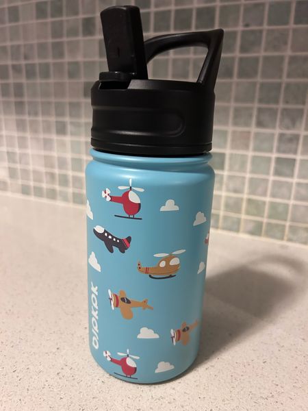 BJPKPK Kids Water Bottle with Straw Lid, 15oz Stainless Steel Water Bottles, Insulated Water Bottle for School, Reusable Leak Proof BPA Free Flask, Aircraft
