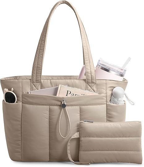 TOPDesign Puffy Tote Bag for Women with Cup Holder & Laptop Compartment & Cosmetic Bag & Trolley ... | Amazon (US)