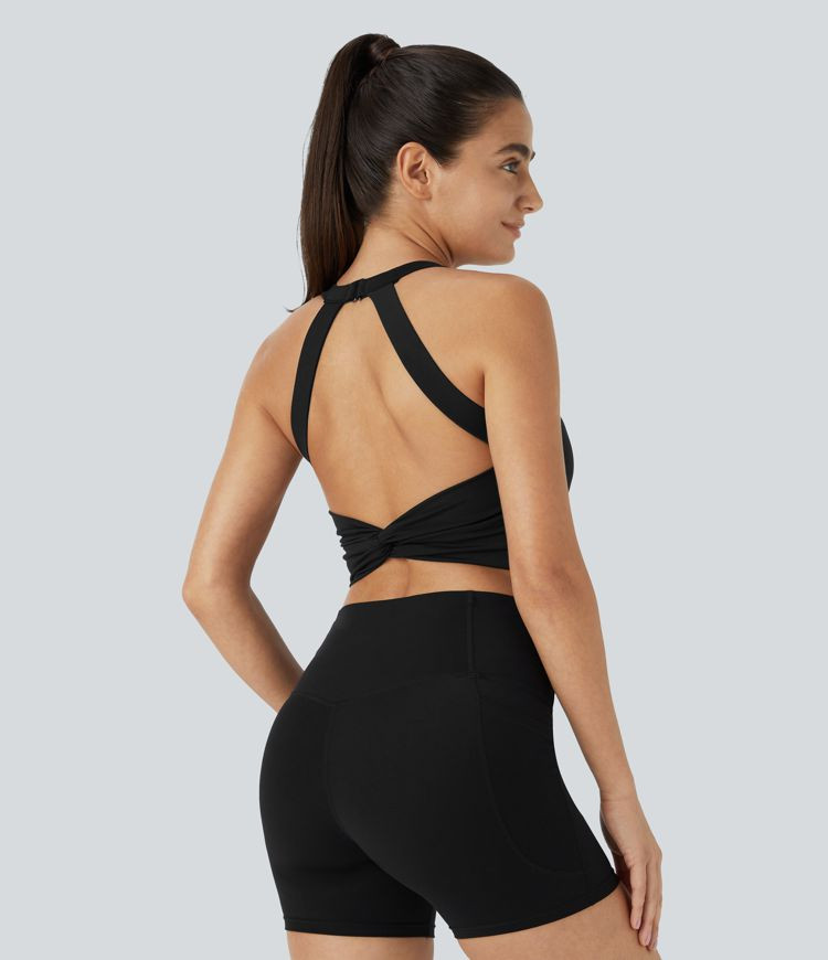 Women’s Softlyzero™ Plush Backless Cut Out Twisted Cropped Yoga Tank Top - Halara | HALARA