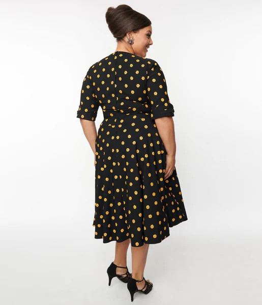 Unique Vintage Black & Pumpkin Delores Swing Dress | UniqueVintage