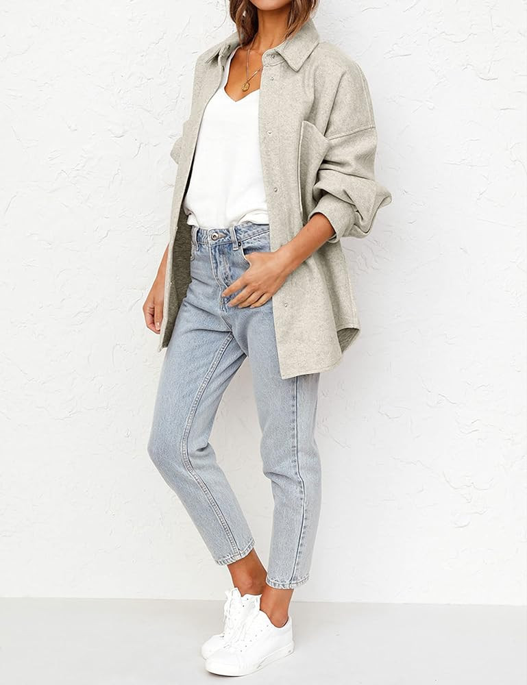 MEROKEETY Women's Oversized Long Sleeve Shacket Jacket Button Down Wool Blend Coats with Pockets | Amazon (US)