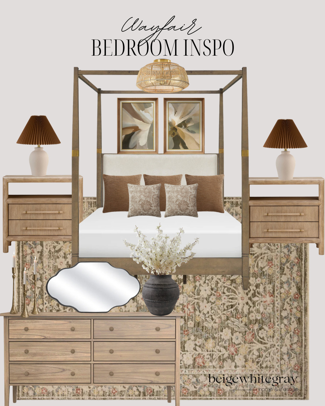 Wayfair bedroom furniture, Wayfair bedroom decor, neutral bedroom inspo, clay color bedroom, warm neutral bedroom, organic modern bedroom, canopy bed inspiration, earthy bedroom decor, beige and brown bedroom, modern traditional bedroom, Wayfair nightstands, pleated lamp shade, vintage inspired rug, cozy luxury bedroom, layered neutral bedding, sophisticated bedroom styling, designer inspired bedroom, Studio McGee style bedroom, neutral home aesthetic, calming bedroom ideas, Wayfair home finds, affordable luxury bedroom decor

#LTKHome