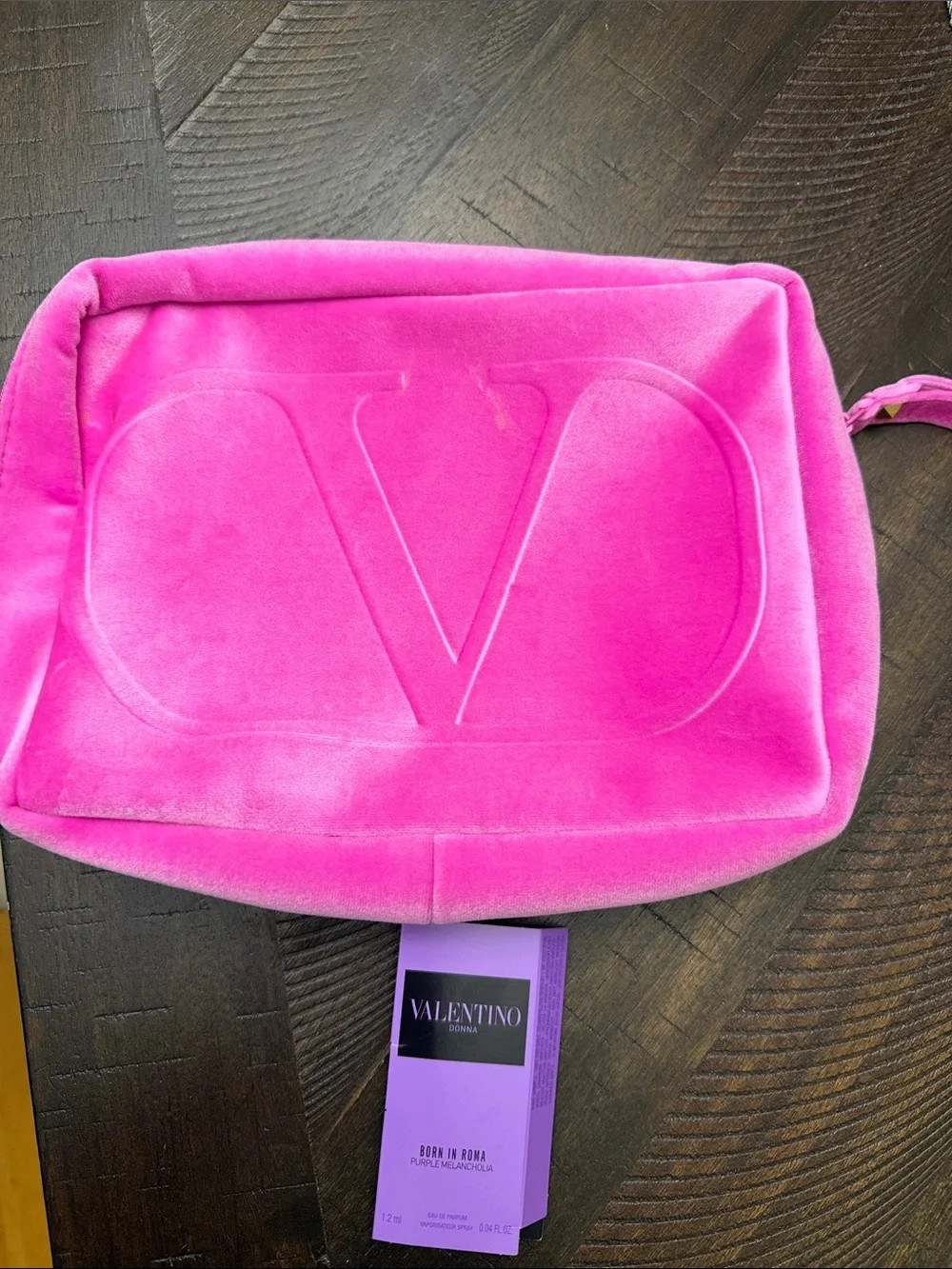 Valentino Bright Pink Velvet Embossed Logo Cosmetic Pouch | Poshmark