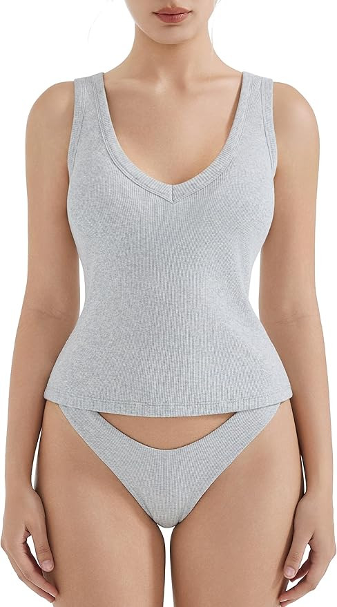 SUUKSESS Women Cotton Ribbed Summer Casual Tops Padded Loose Fit Tank Tops | Amazon (US)