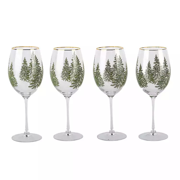 Evergreen Trees Embossed Wine Glasses, Set of 4 | Kirklands