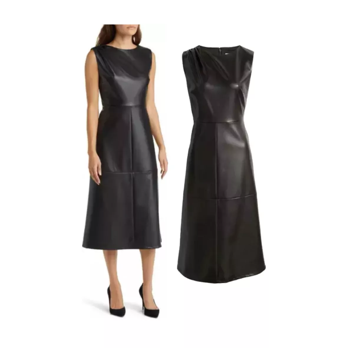 Shirred Shoulder Faux Leather Dress curated on LTK
