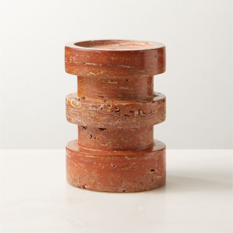 Dev Modern Red Travertine Candle Holder Small + Reviews | CB2 | CB2