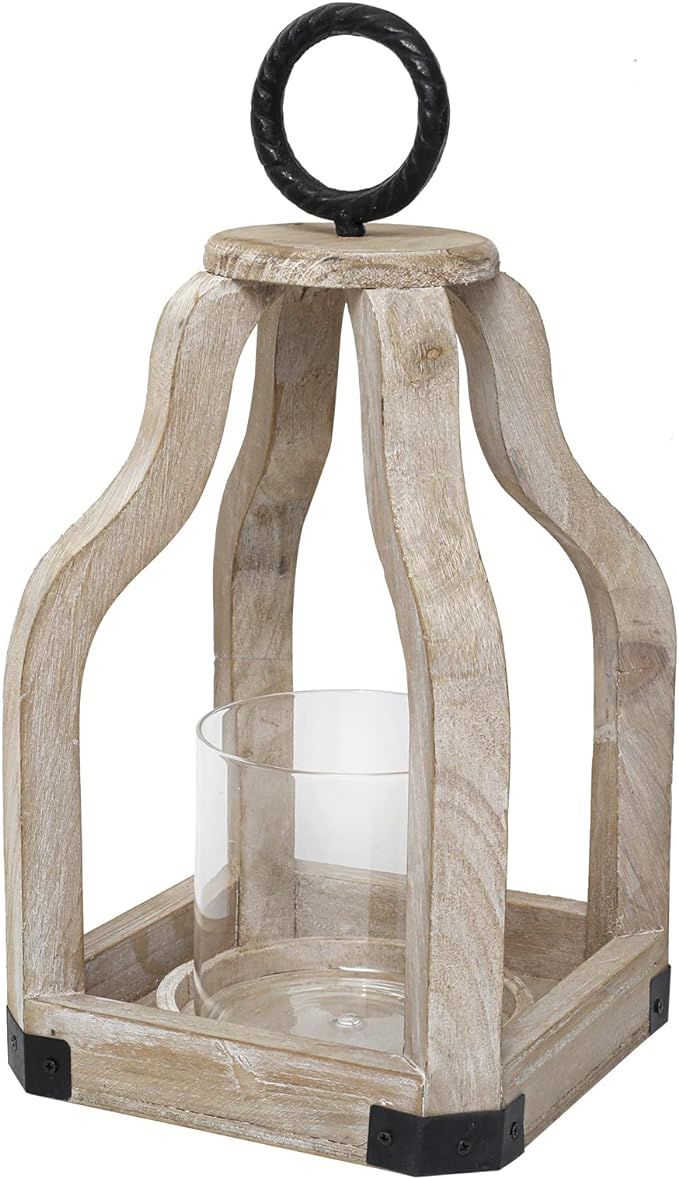 13" Rustic Farmhouse Wood Candle Hurricane Lantern with Glass Candlestick Holder for Patio, Table... | Amazon (US)