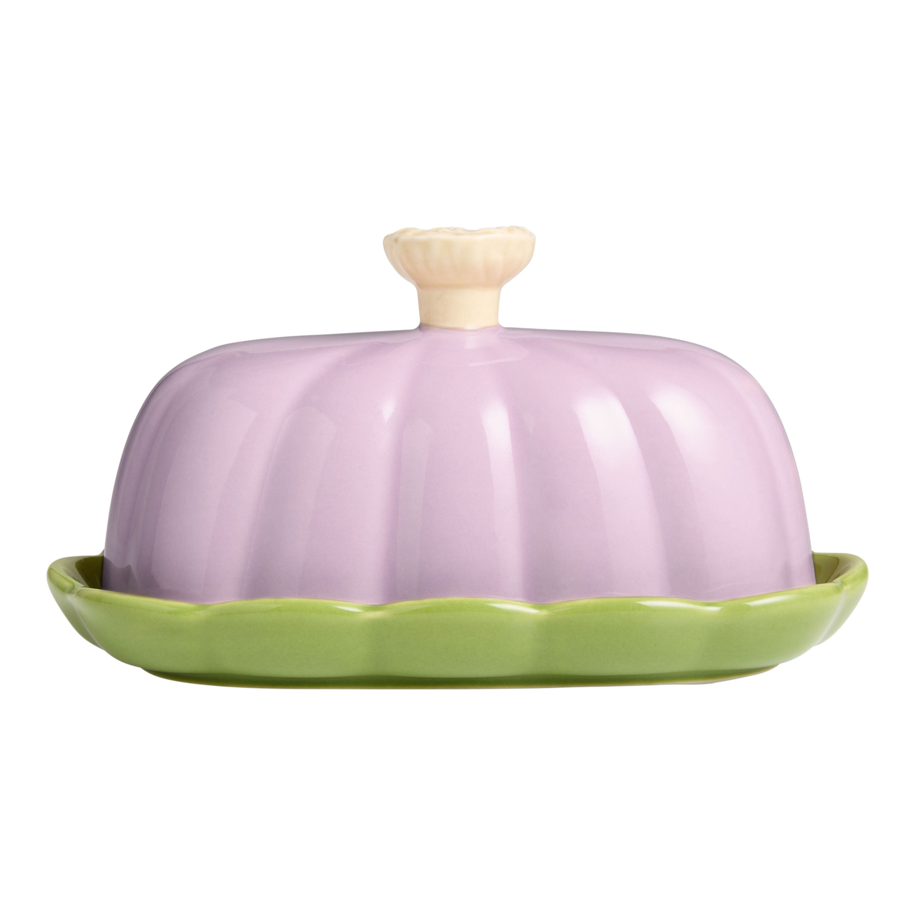 Lavender and Green Ceramic Vintage Garden Floral Butter Dish | World Market