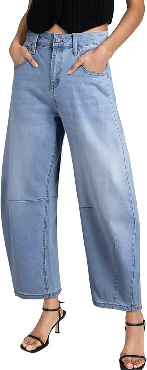 Sidefeel Women's Barrel Jeans Wide Leg Vintage Mid Rise Y2k Baggy Boyfriend Ankle Denim Pants | Amazon (US)