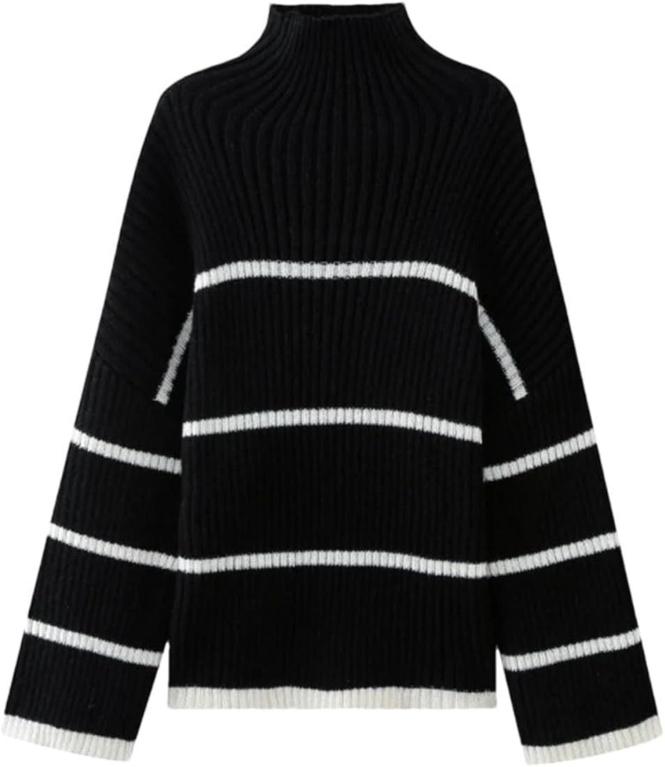 Autumn Women Lazy Style Striped Knitted Sweater Female Long Sleeved Pullover | Amazon (US)