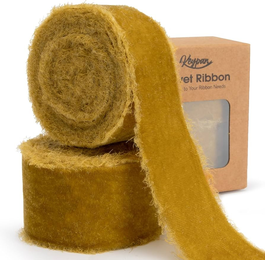 Gold Velvet Ribbon 1-1/2 Inch x 6 Yd Handmade Frayed Vintage Ribbons for Christmas Tree Home Deco... | Amazon (US)