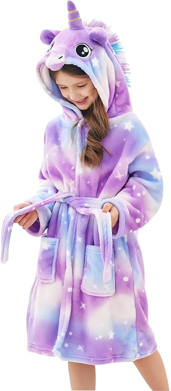Doctor Unicorn Girls Fleece Hooded Robe Toddler Warm Fuzzy Bathrobe | Amazon (US)