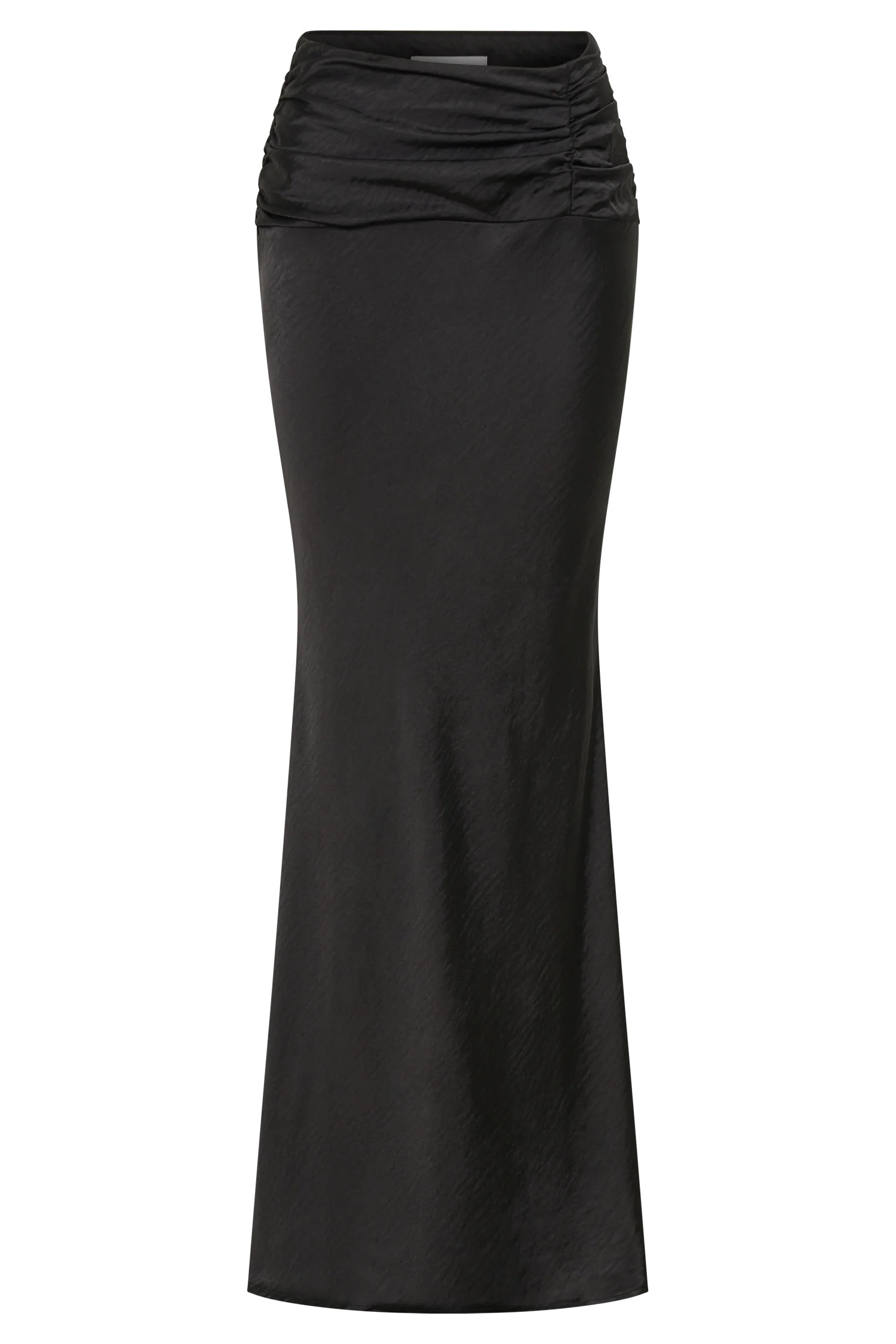 Khalani Ruched Satin Maxi Skirt - Black | MESHKI US