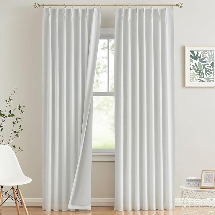 Vision Home White Pinch Pleated Full Blackout Curtains Thermal Insulated Window Curtains 102 inch... | Amazon (US)