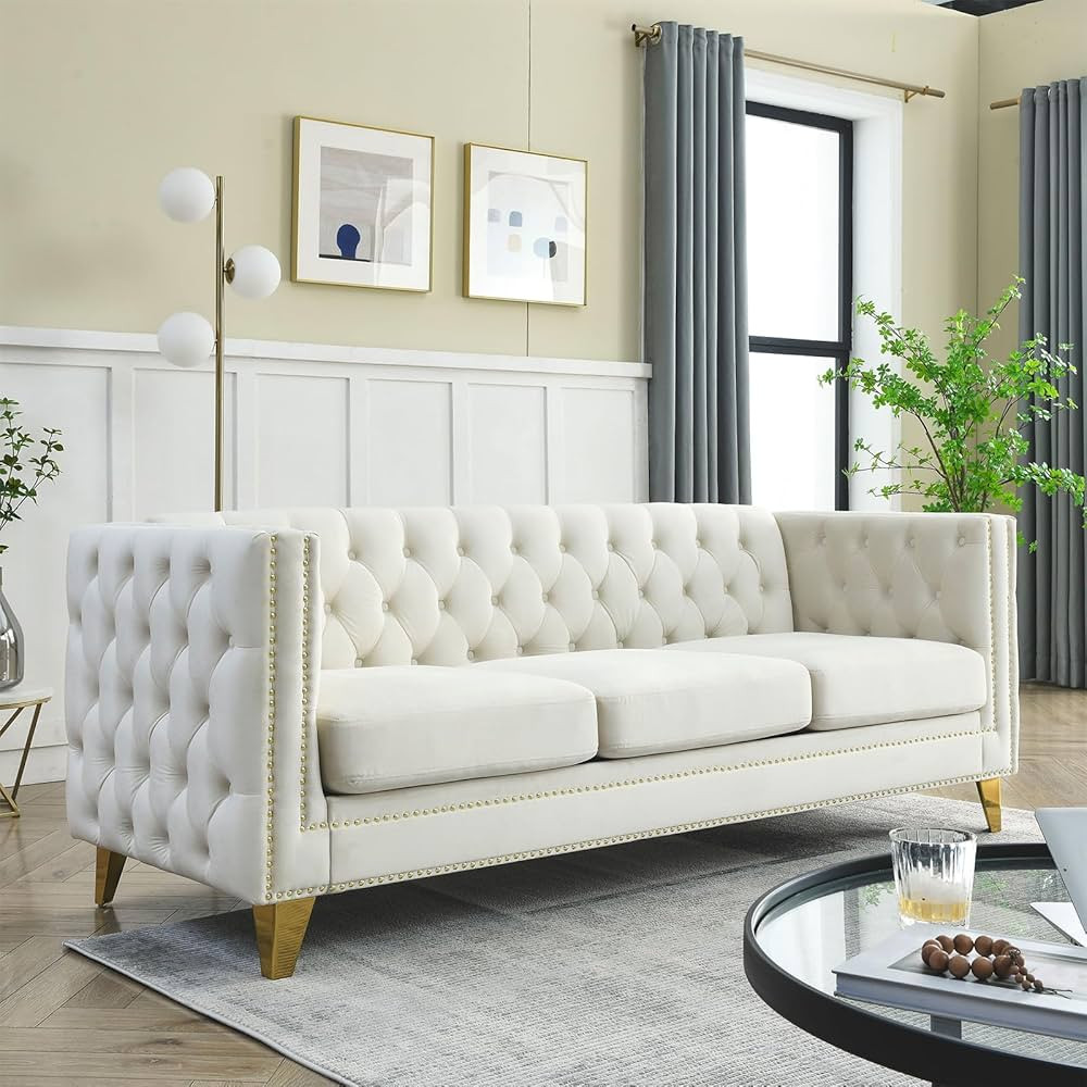 JEEOHEY Chesterfield Sofa,Oversized Velvet Sofa Couch,3 Seater Deep Seat Sofa,Modern Sofa Chair w... | Amazon (US)