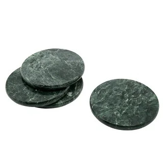 Creative Home 4" Genuine Green Marble Stone Set of 4 Round Coaster Set | Bed Bath & Beyond