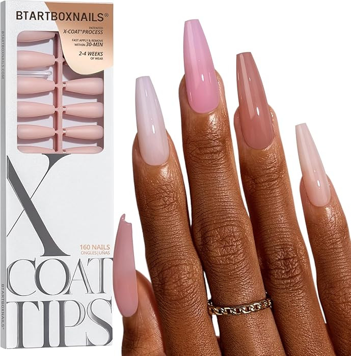 BTArtboxnails XCOATTIPS Bare 5-Shades Nude Press on Nails - Extra Long Coffin Press on Nails, 4-W... | Amazon (US)