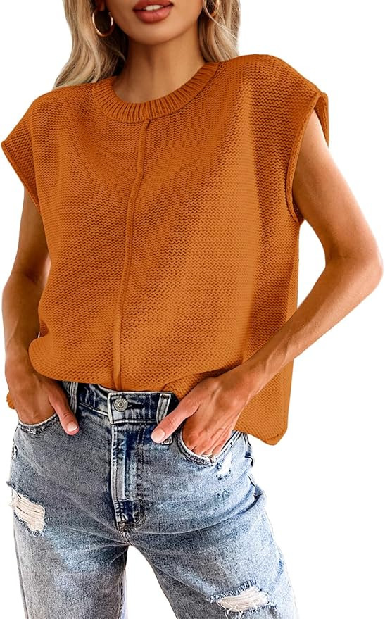 Saodimallsu Womens Summer Cap Sleeve Tops Casual Crew Neck Loose Fit Knit Lightweight Sweater Pul... | Amazon (US)