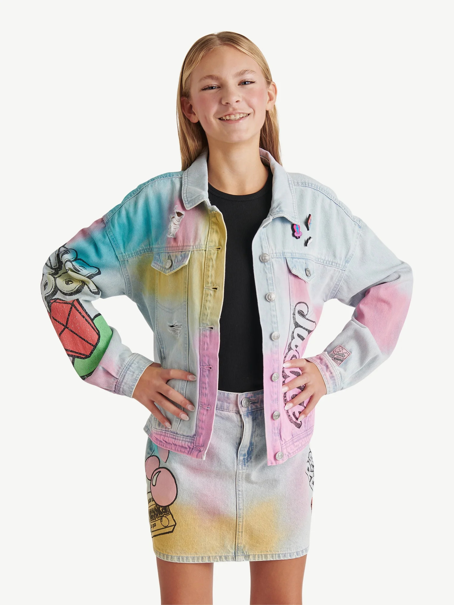 Justice Girls Ring Pop Bazooka Collab Denim Jacket, Sizes XS-XLP - Walmart.com | Walmart (US)
