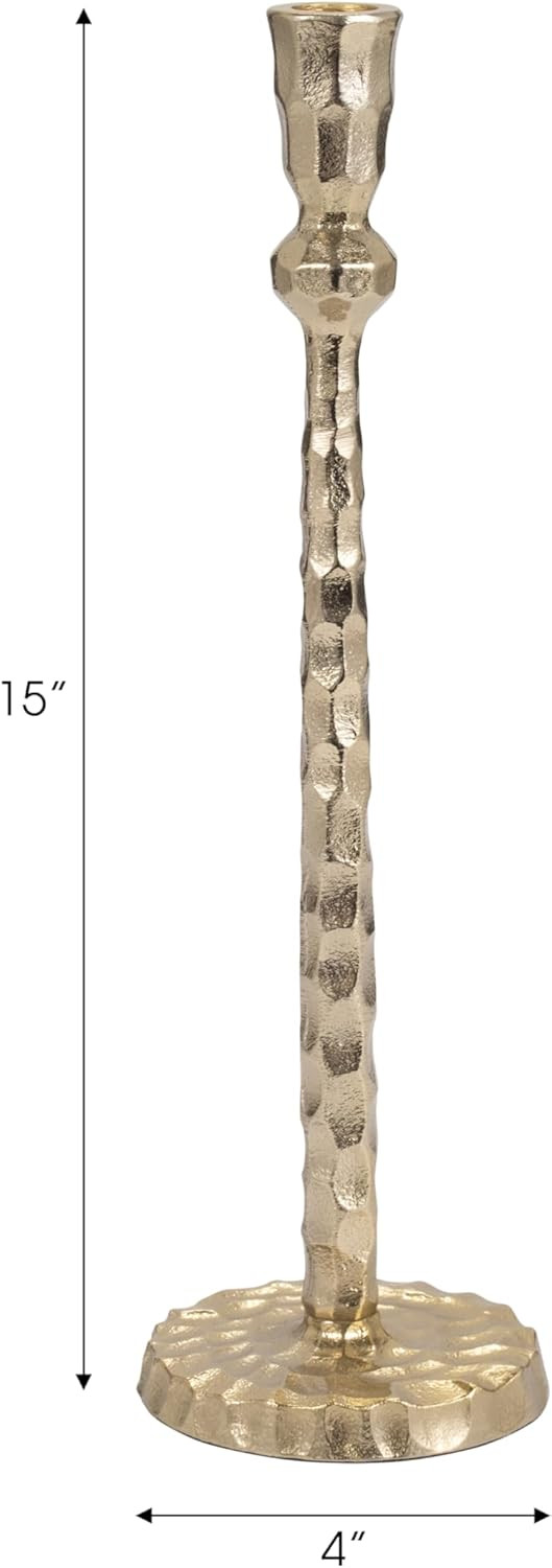 Decorative Taper Candle Holder for House Decor - Elegant Hammered Cadlestick Holder for Bookshelf... | Amazon (US)