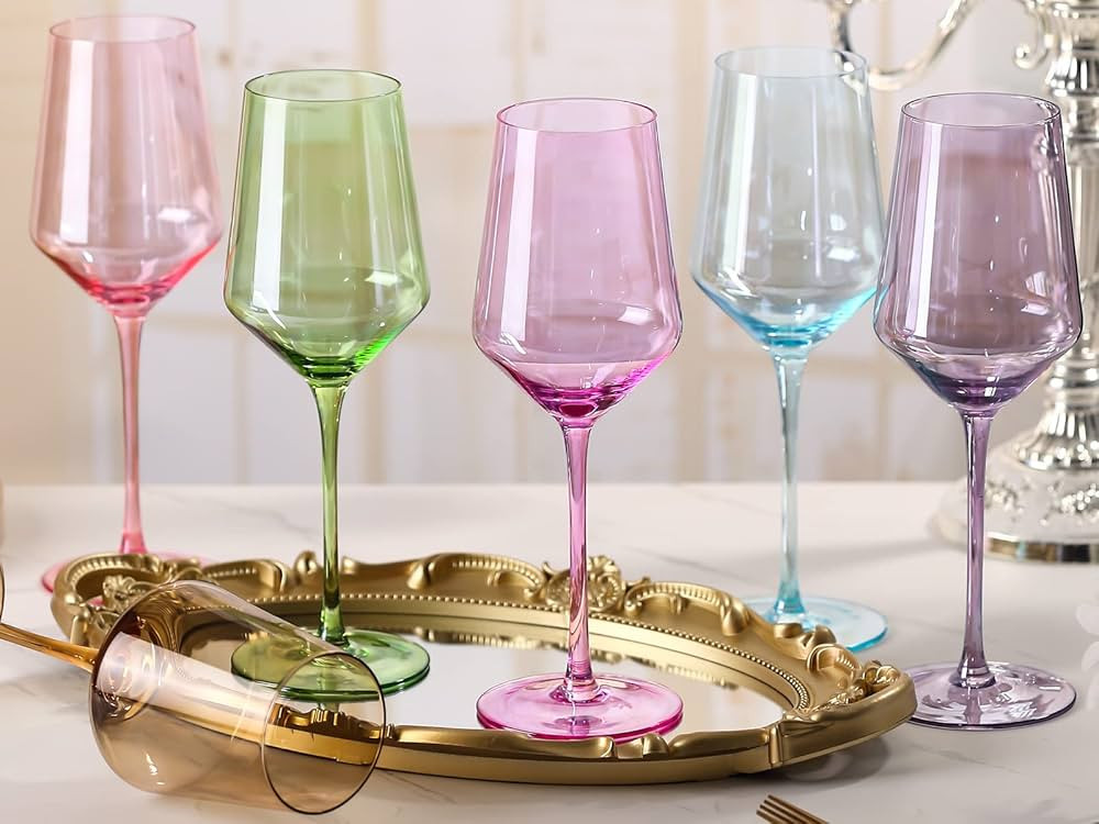 Physkoa Colored Wine Glasses Set of 6-14oz Stemmed Multi-Colored Glass ,Crystal Colorful Wine Gl... | Amazon (US)
