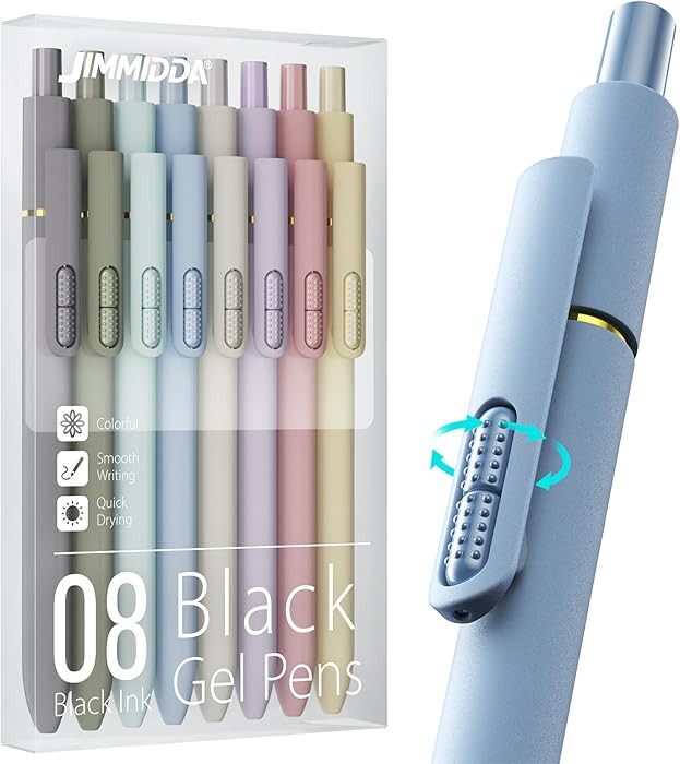 8Pcs Black Gel Pens - 0.7mm Medium Point Black Ink Pens | Smooth Writing - Quick Drying Retractab... | Amazon (US)