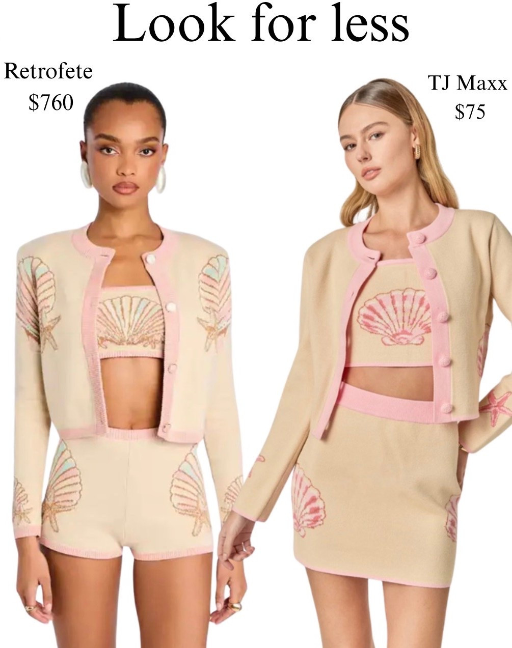 Retrofete look for less, cardigan, crop top, skirt, seashell, spring, summer, pink,

#LTKootd #LTKSaleAlert