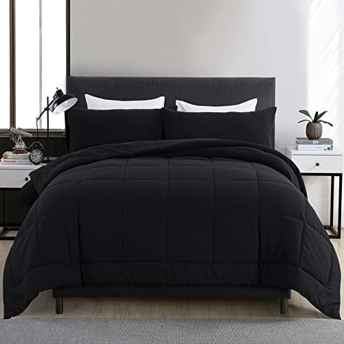 DOWNCOOL Queen Comforter Set -All Season Queen Bed Set with 2 Pillow Cases-3 Pieces Bedding Sets Queen -Down Alternative Black Queen Size Comforter Sets(88"x92") | Amazon (US)