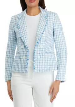 THE LIMITED Tweed Faux Double Breasted Jacket With Fringe | Belk