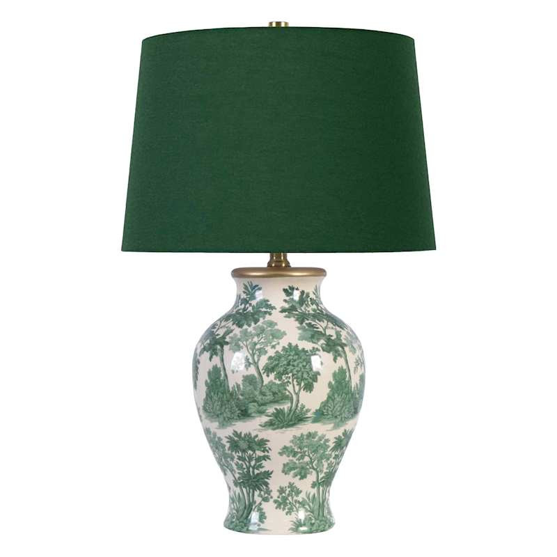 Green Chinoiserie Table Lamp with White Shade, Medium | At Home