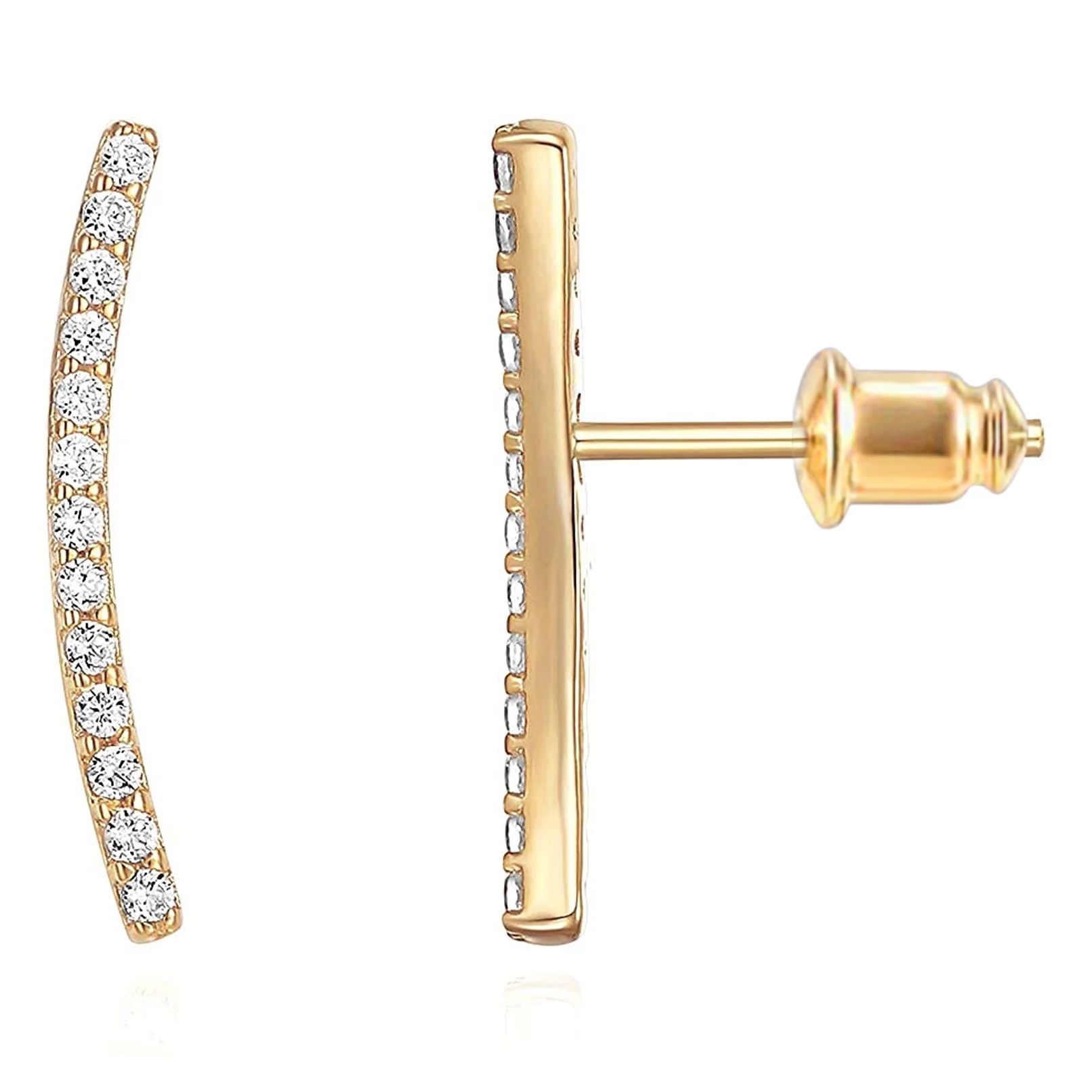 PAVOI 14K Gold Plated Simulated Diamond Ear Crawler - Cuff Earring for Women - Yellow Gold | Walmart (US)