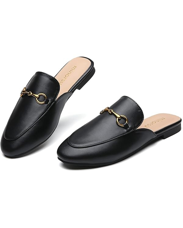 Minorsu Buckle Mules for Women Round Toe Backless Flat Mules Slides Mules Shoes Ladies Slip-on Lo... | Amazon (US)