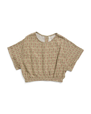 Girls Linen Blend Flower Block Joelle Top | Kids' Tops | Marshalls | Marshalls