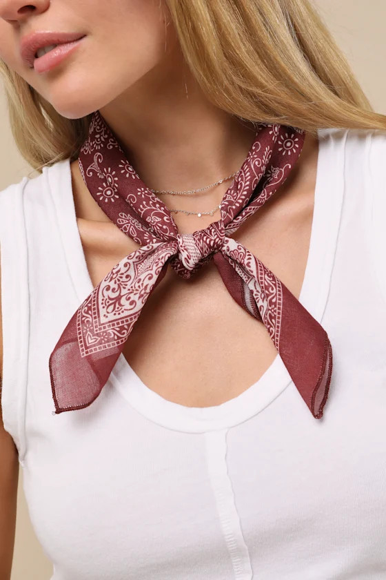 Inherent Cuteness Burgundy Paisley Satin Square Scarf | Lulus