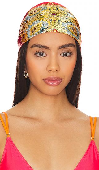 Printed Equestrian Headscarf in Red & Gold | Revolve Clothing (Global)