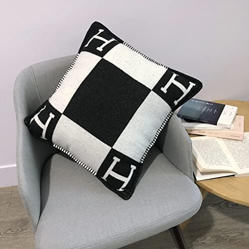 17"X 17" Wool H Pillow Cover,Luxury Soft Breathable H Pillow Cover with Hidden Zipper (Black) | Amazon (US)