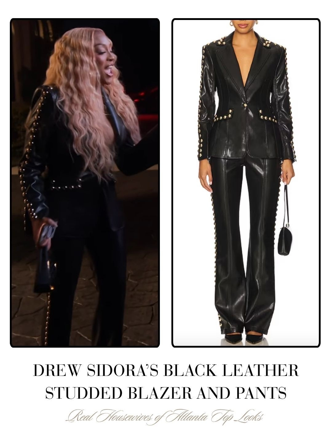Drew Sidora’s Black Leather Studded Blazer and Pants