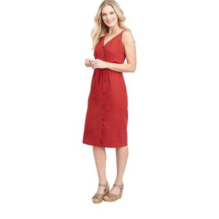 Linen Button Front Dress | Walmart (US)