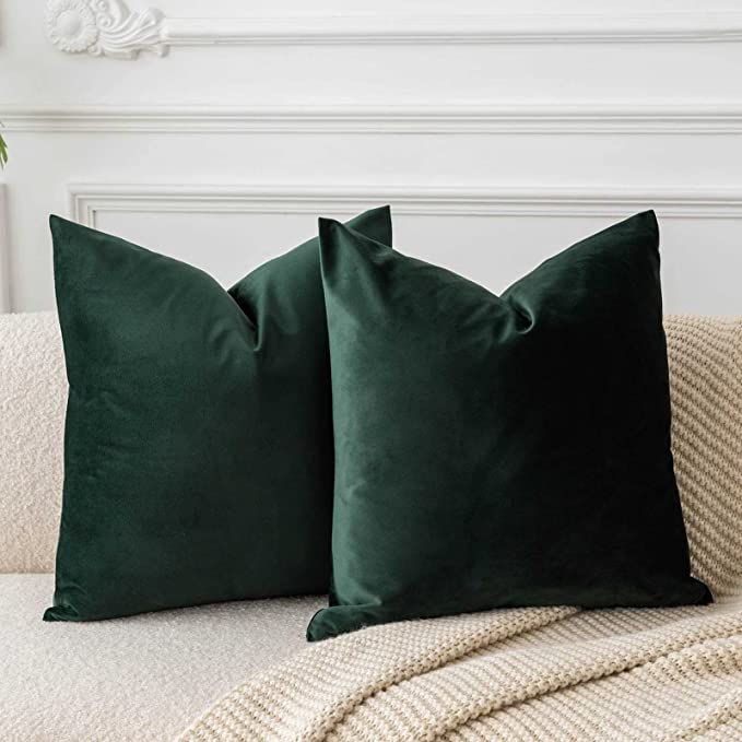 JUSPURBET Army Green Decorative Velvet Throw Pillow Covers 20x20 Inches Set of 2,Luxury Solid Sof... | Amazon (US)
