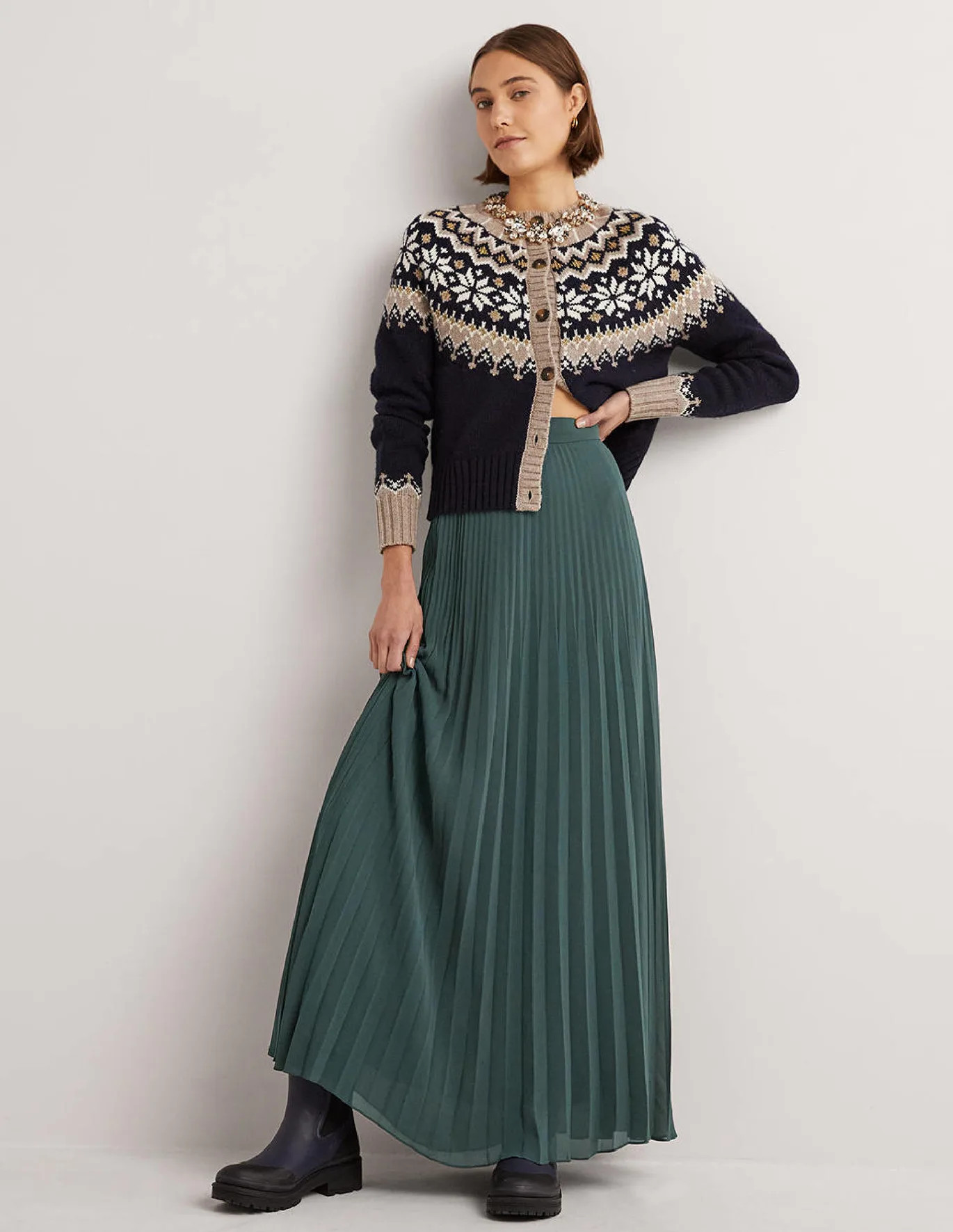 Pleated Georgette Maxi - Onyx Green | Boden US | Boden (US)