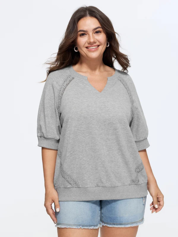 Supersoft Lace Trim Drop Shoulder Sweatshirt | Bloomchic