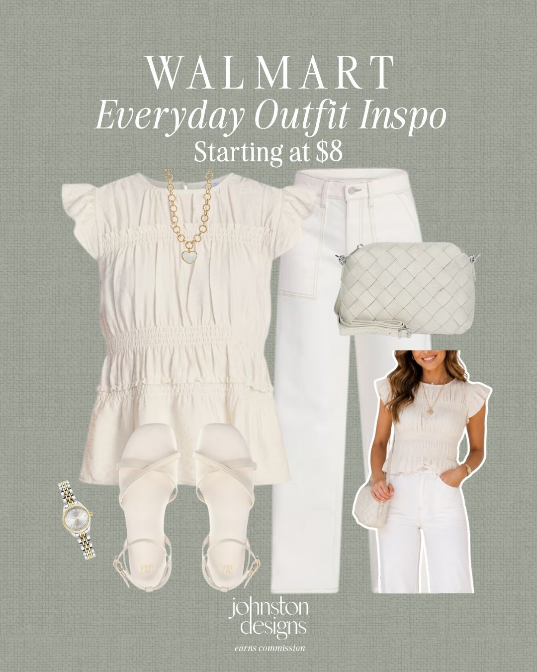 Walmart everyday outfit inspo with soft white pieces, simple accessories and an easy polished feel. Love this for lunch plans, church, errands or a clean summer look. 🤍

Walmart everyday outfit, white top, white jeans, crossbody bag, white sandals, gold necklace, summer outfit, casual style, lunch outfit, look for less, church outfit, errands look, neutral style, polished look, affordable finds, everyday fashion, what I wore 

 #LTKootd