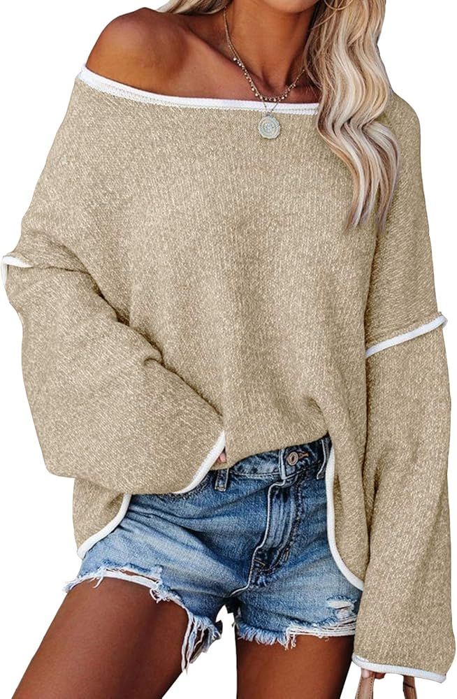 Yanekop Womens Off Shoulder Sweater Loose Oversized Pullover Chunky Knitted Jumper (Khaki,S) at A... | Amazon (US)