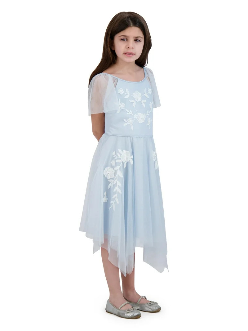 Kensie Girl Short Sleeve Embroidered Mesh Special Occasion Dress, Sizes 4-16 | Walmart (US)
